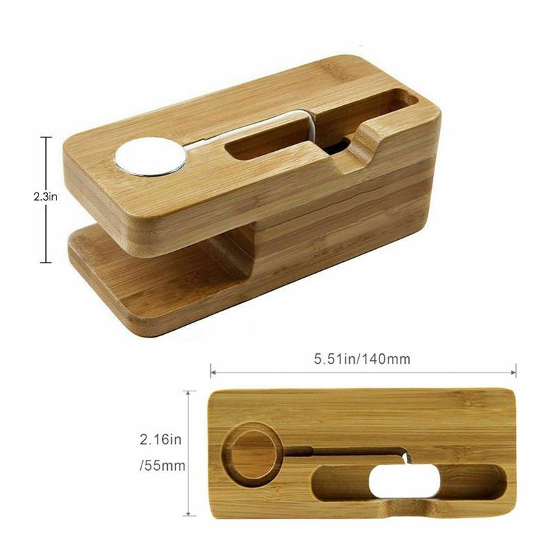 Charging Dock Stand Station Bamboo Base Charger Holder For Apple Watch iWatch iPhone Bamboo Charging Dock Stand Station Bamboo Base Charger Holder For Apple Watch iWatch iPhone Bamboo Phone Accessories